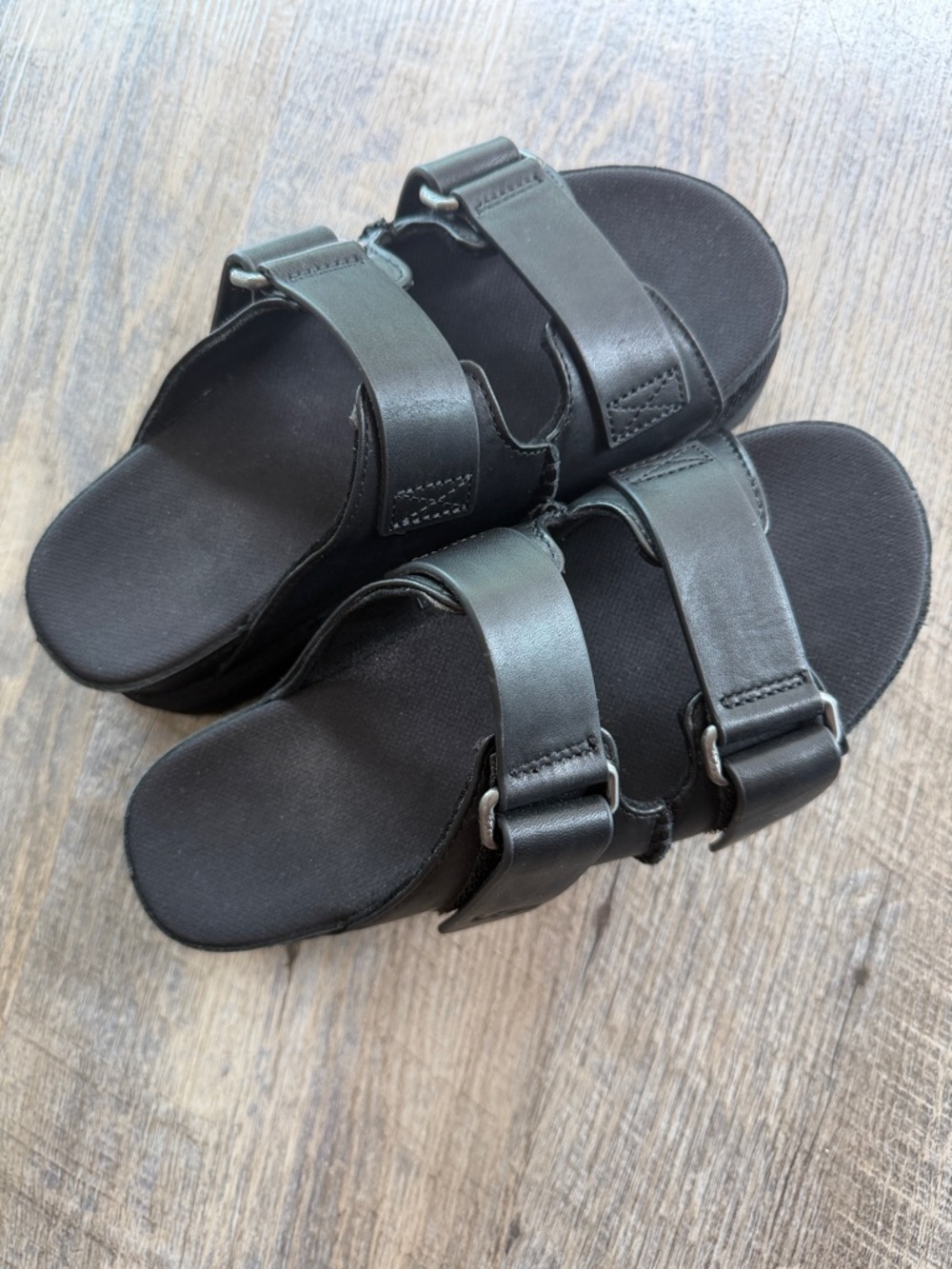 UGG Women's Black Dual Strap Platform Slide Sandals